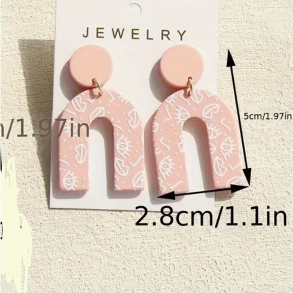 U Shape Flower / Eyes Symbol Pattern Dangle Earrings - Picture 2 of 5